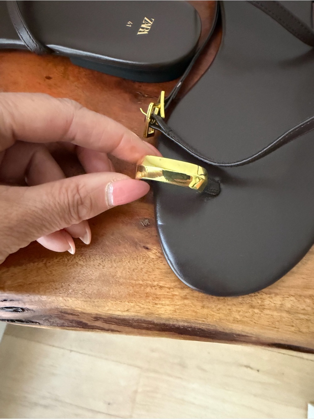 Zara Metallic Detail Leather Sandals – Brown | Size 10 (41) - Picture 8 of 10